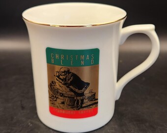 Vintage 90s Starbucks Christmas Blend Mug: Santa Roasting Coffee, Made in Japan