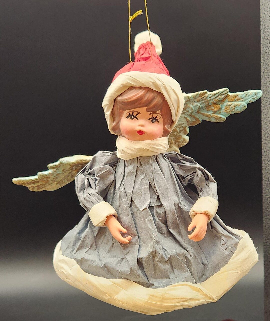 Vintage 1980s Taiwan Crepe Paper Angel Ornament – Scary Angry Face Knee ...