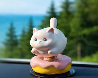 Spinning Cat Dashboard Ornament, Chubby Wobbly Desk Decor, Car Accessory, Cat Lover Gift