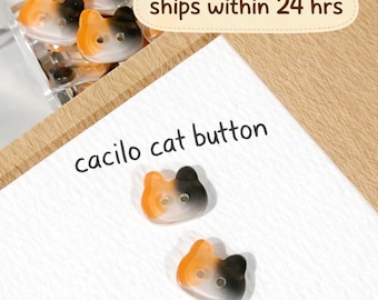 Calico Cat Head Buttons, Calico Cat Resin Buttons, DIY Sewing, Clothing Embellishments (Set of 6)