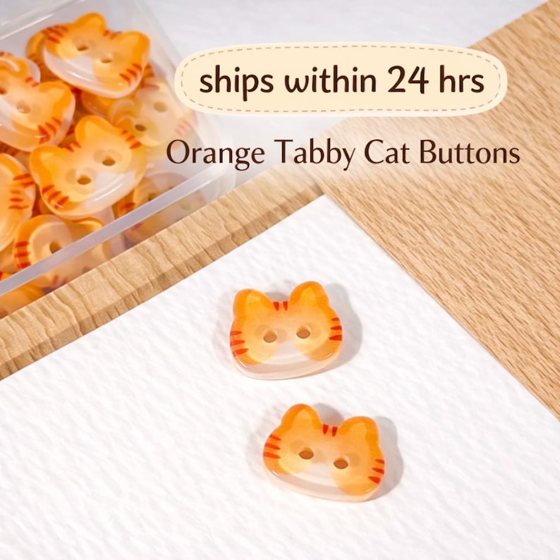 Orange Cat Head Buttons, Orange Cat Resin Buttons, DIY Sewing, Clothing Embellishments (Set of 6) image 1