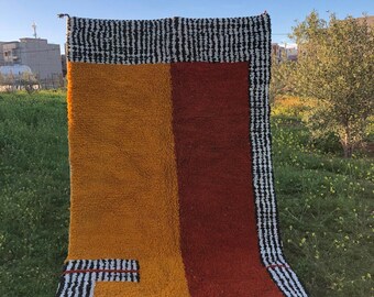 Handmade Beni Ourain Rug: Wool Berber Carpet, Colorful Geometric Design