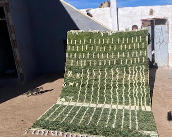 Green Moroccan Berber Rug – Handmade Wool Boho Carpet