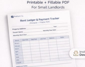 Rent Ledger | Landlord Payment Tracker| Fillable & Printable PDF