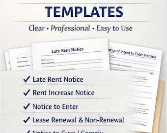 Attorney-Drafted Landlord Notice Templates Pack | Late Rent, Rent Increase, Entry & Lease Notices | Printable + Fillable PDF