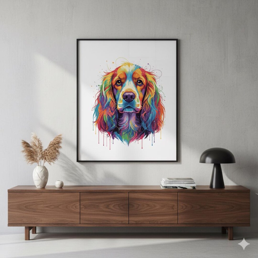 Colorful Cocker Spaniel Art Print, Abstract Dog Portrait (digital ...