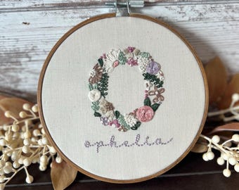 Hand Embroidered Name Hoop, Baby Name Announcement, Personalized Nursery Decor, Floral Embroidered Name Sign, Custom Embroidered Sign