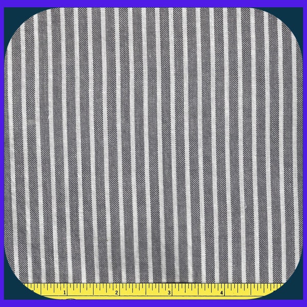 Gray & White Vintage Fabric Cotton Stripe 24 x 36 Inch, Mid Century 1950s, Limited, Aprons, Doll Clothes, Farmhouse Decor, Basket Liners