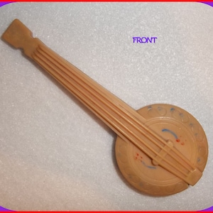 Vintage Banjo Baby Rattle Pale Pink 1940&#39;s Hard Plastic 5 Inch Long Baby Collectibles, Pretend Toys, Old Baby Rattles, Collections