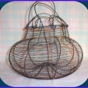 Vintage Primitive Egg Fruit BASKET, Steel Wire Round, Metal Patina, Farmhouse Decor, Hangs, Gardening, Shabby Chic, 1920s, Spool Holder