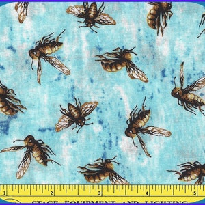 Honey Bees Glow In The Dark on Blue Cotton Quilting Fabric, Save The Bees, Quilts, Pillow Cases, Doll Clothes, Masks, Child Dresses