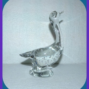 PAIRPOINT Mt Washington Glass Pedestal Controlled Bubble GOOSE Paperweight Art Glass, Clear Hand Blown Glass, Self Standing , 7 x 5.5 Inch