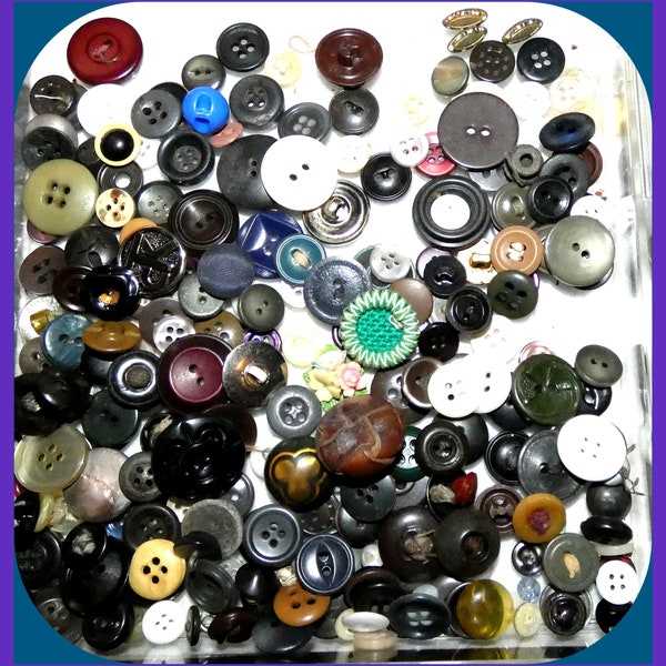 Lot of  BUTTONS, 6+ ounces of Miscellaneous Colors and Shades, Metal, Early  Plastics, MOP, 2, 4 Holes, Back Shanks, Collections, Sewing