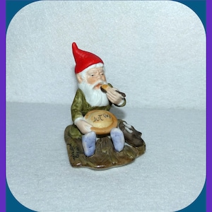 God Jul Jenny Nystrom Swedish GNOME Statue Figure Sitting Eating Food Scandinavian Hand Painted, Christmas Old Sweden Bisque Porcelain Folk