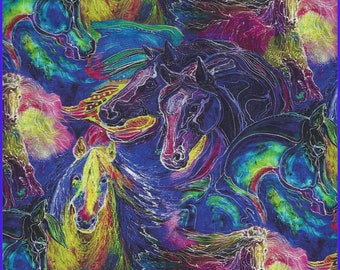 PAINTED HORSES By Benartex and Marcia Baldwin, 43 Inch Wide, Choice Lengths, Cotton Quilting Fabric, Pillow Covers, Wall Art, Wine Bags