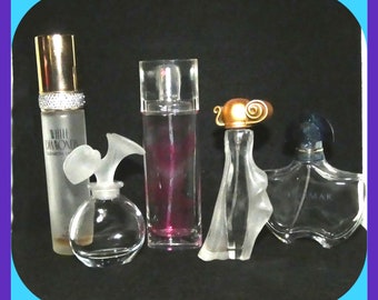 Empty PERFUME Bottles, Vintage Glass Bottles, Choice Shalimar, Organza Indecence, Clinique Happy in Bloom, Chloe, White Diamonds, Display