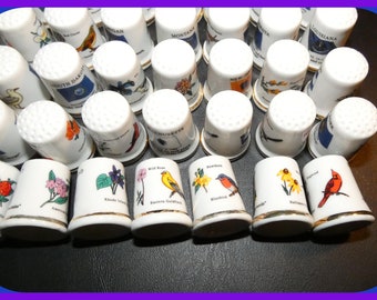 Porcelain 50 US States THIMBLES Set of 50, State Flag, Bird, Flowers, Finact Collectibles, Seamstress Gift, Notions, Sewing Tools, Hand Sew