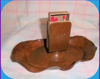 Antique Joseph Heinrichs Hammered Pure Copper Match Holder for Harmonie Club NY Circa 1920 Social Club New York Arts & Crafts Metal Artist