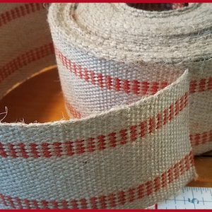 Heavy Jute Webbing: Red Stripe, Upholstery, 3.5 Inch Wide