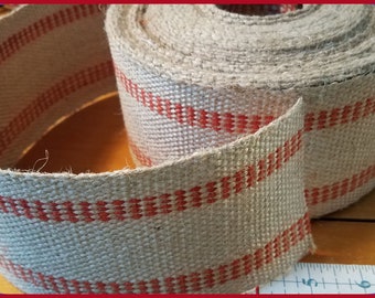 Heavy Jute Webbing: Red Stripe, Upholstery, 3.5 Inch Wide