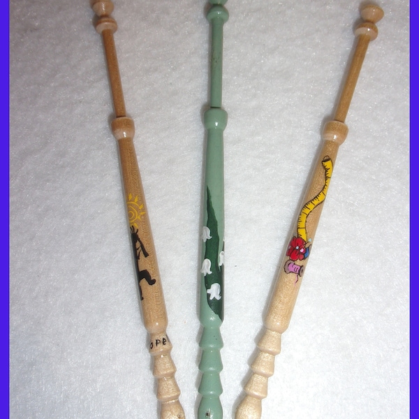 Wood Lace Bobbins for Making Lace, 4-1/4 inch, Painted, Lily of The Valley, Sewing Notions, Kokopelli, Choice, Signed ,Unsigned, by Maker
