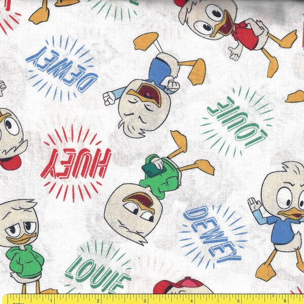 Disney Huey Louie Dewey Cotton Fabric Donald Duck's Nephews, Quilting, Pillows, 3/4 yard, Crib Sheets, Doll Clothes, Kids Pants, Jump Suits