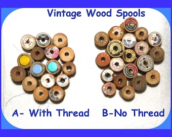 Vintage Wood Thread Spools, Mixed Size Spools Thread, Multiple Colors, Clarks Coats, Belding Star, 1950s Mid Century Wooden Spools Choice
