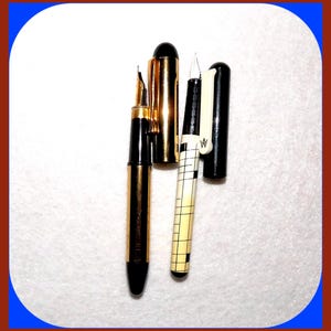 Calligraphy FOUNTAIN Pens, Vintage AW Black & White Pen, Gold Unknown Pen, Both Take Cartridges, Fancy Handwriting Pens, Medium Point