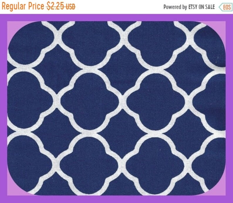 Fat Quarter Navy Blue White Quatrefoil Cotton Fabric Quilting Remnant