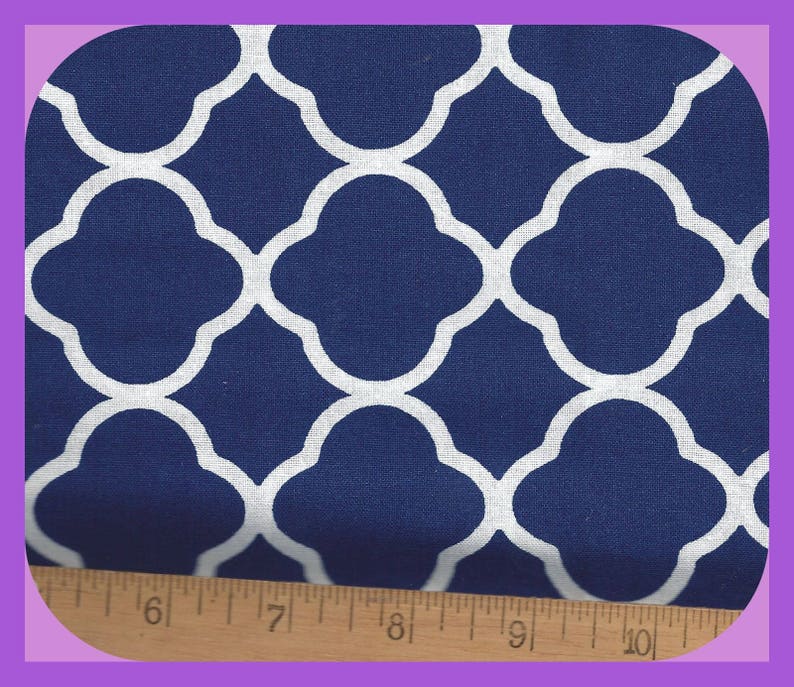 Fat Quarter Navy Blue White Quatrefoil Cotton Fabric Quilting Remnant