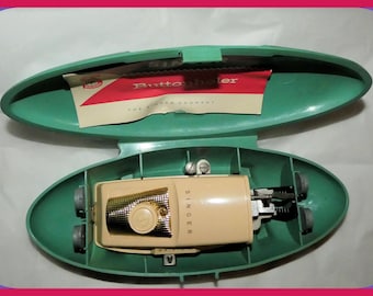 SINGER 1960s Buttonholer Complete, Green Case 15, 127, 128, 66, 99, 201, 221 & 222K Featherweight Sewing Machine 489500, Space Age Low Shank