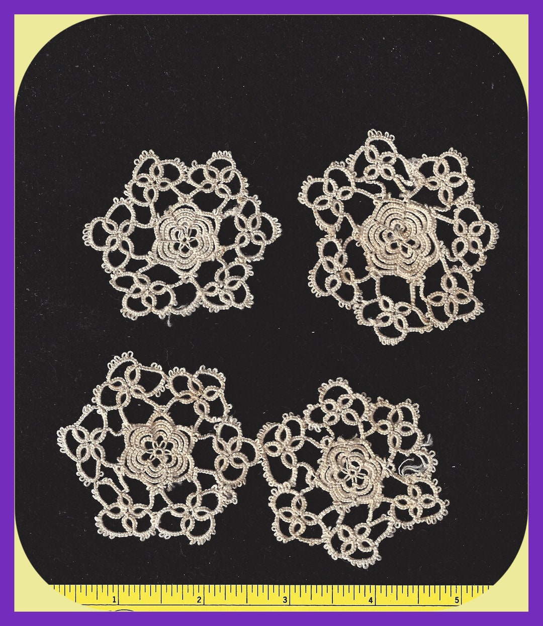 TATTED Lace Doilies, Miniature Tatting Doily Set of 4 Two 2 Inch Tatted