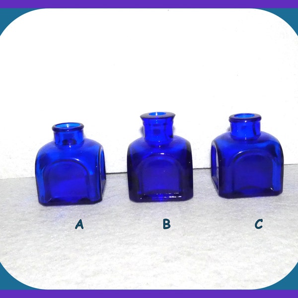 INKWELL Bottles, Vintage Cobalt Blue, Choice, Vintage Art Glass, Office Desk, 1900s Pen Dip Ink Wells Glass Bottles, Business Week, A B or C