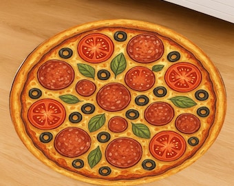 Pizza Round Rug – Fun Pepperoni Pizza Slice Circle Carpet | Hyper Realistic Food Design Rug | Kitchen Café Kids Room Unique Decor
