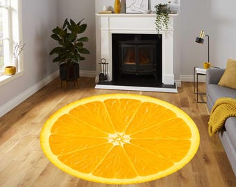 Rond Orange Slice - Tapis rond aux agrumes lumineux | Design orange frais hyper réaliste | Décoration colorée pour la cuisine et le salon
