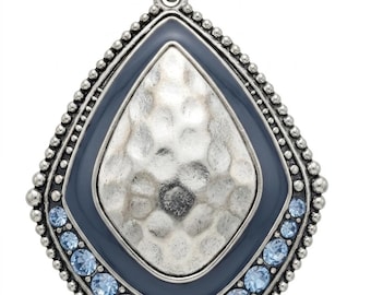 Vintage Blue Rhinestone Pendant Necklace, Teardrop Costume Jewelry Blue stones
