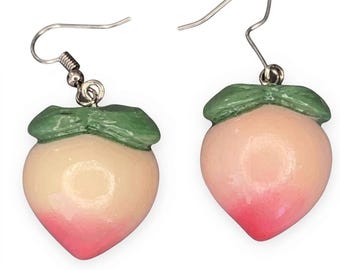 Peach dangle drop earrings Pink and Green
