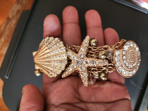 Seashell, Starfish, Shell Rhinestone Bracelet, Go… - image 5