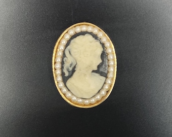 Camafeo vintage con perlas: camafeo victoriano antiguo de concha negra