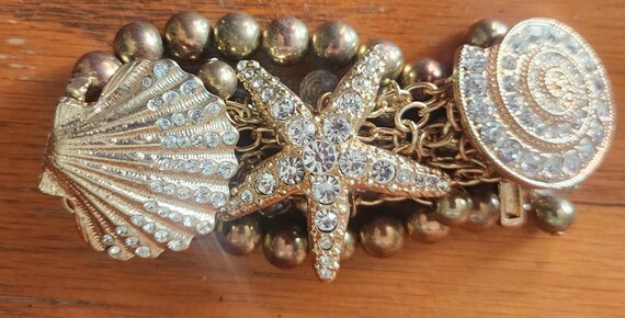 Seashell, Starfish, Shell Rhinestone Bracelet, Go… - image 7