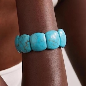 Vintage Turquoise Style Beads Stretch Bangle Bracelet