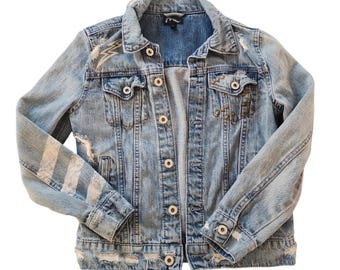 Vintage Children's Denim Jacket: Art Class Guitar, Studded, Distressed vintage clothing