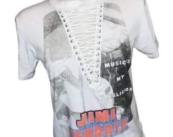 Vintage Jimmy Hendrix Graphic Tee: Lace Up Back, Size L