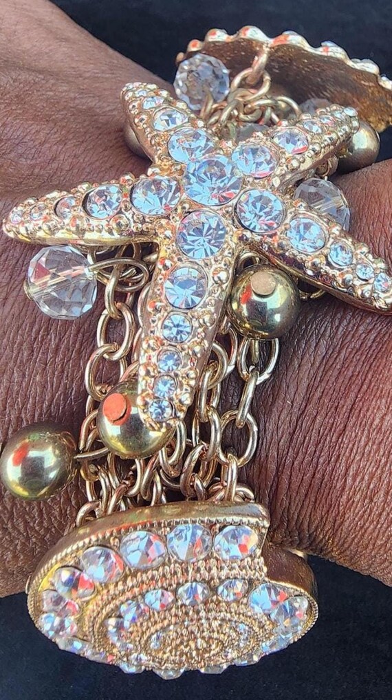 Seashell, Starfish, Shell Rhinestone Bracelet, Go… - image 11