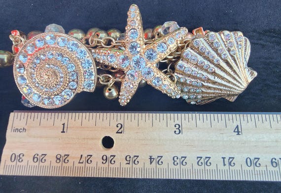 Seashell, Starfish, Shell Rhinestone Bracelet, Go… - image 2