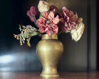 Vintage Solid Brass Urn Vase Small Decorative Fower Vase Brass Décor Old World Rustic Shelf Decor Eclectic Home Accent