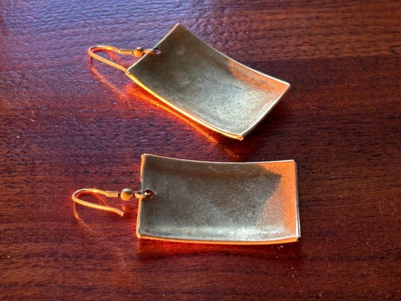 Vintage Brass Drop Earrings Rectangular Etched Da… - image 6