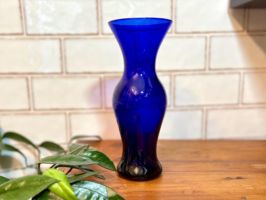 Vintage Cobalt Blue Hourglass Vase | Mid-century Modern Art Glass | 9 ...