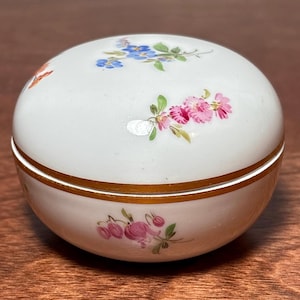 Miessen Trinket Box Bone China Floral Hand Painted with Gold Gilt Trim German Fine  Porcelain Vanity Box Heirloom Gift Ring Holder  Dish