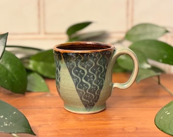 Handmade Pottery Mug Geometric Design Coffee Cup Artisan Made Ceramic Mug Drinkware One of a Kind Gift
